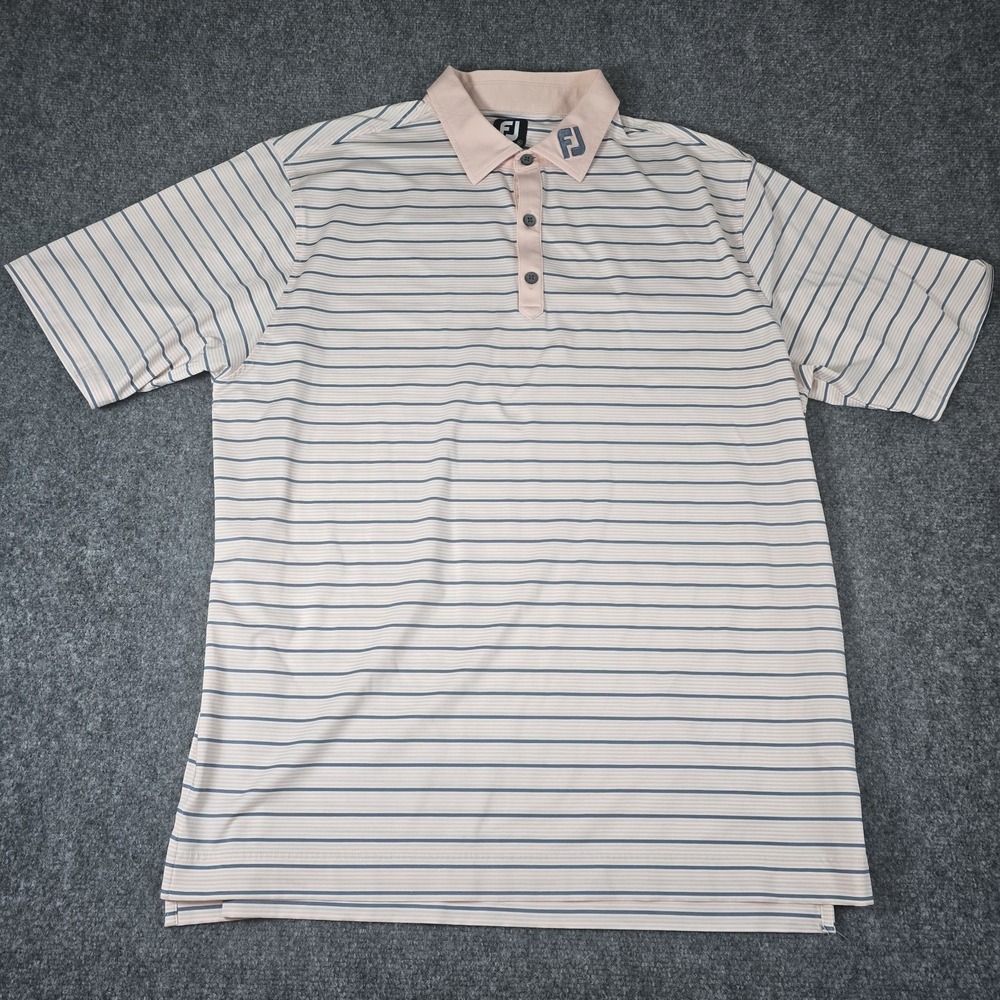 Foot Joy Lisle Golf Polo Men's XL Pink Grey Striped Preppy Country‎ Club Casual
